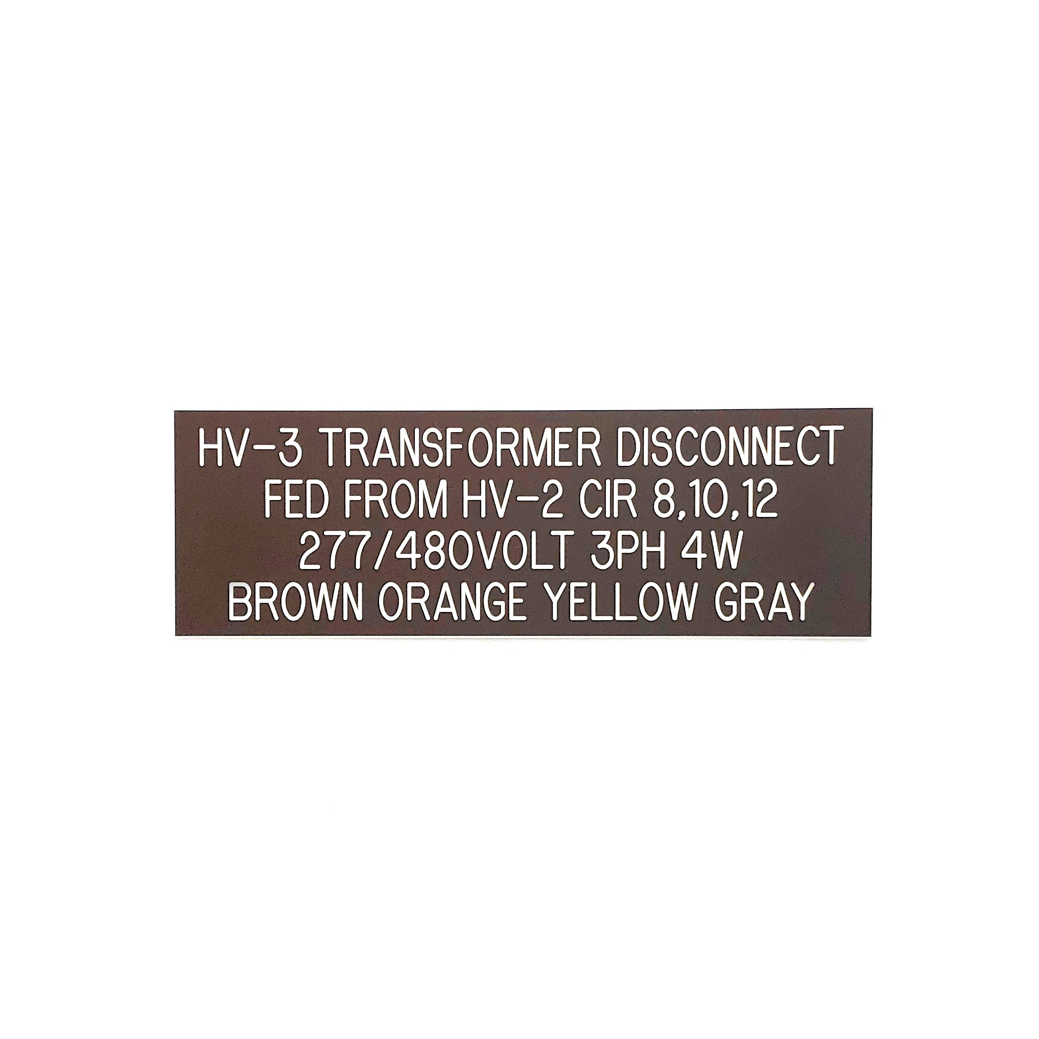 engraved phenolic transformer disconnect identification label for electrical system