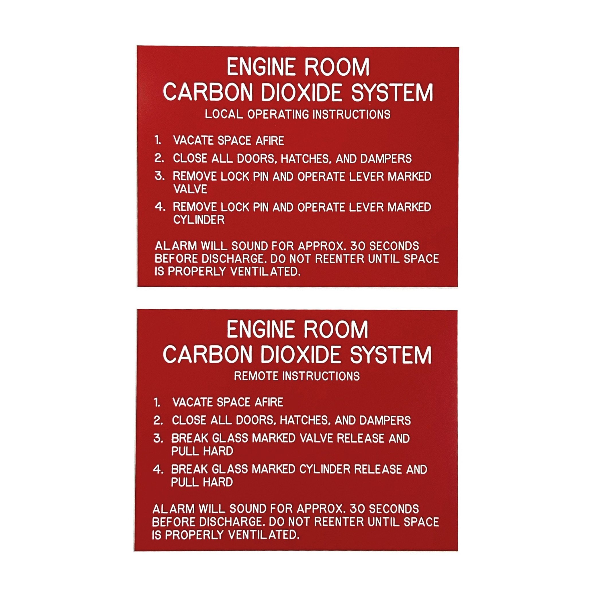 engraved phenolic engine room carbon dioxide system warning label