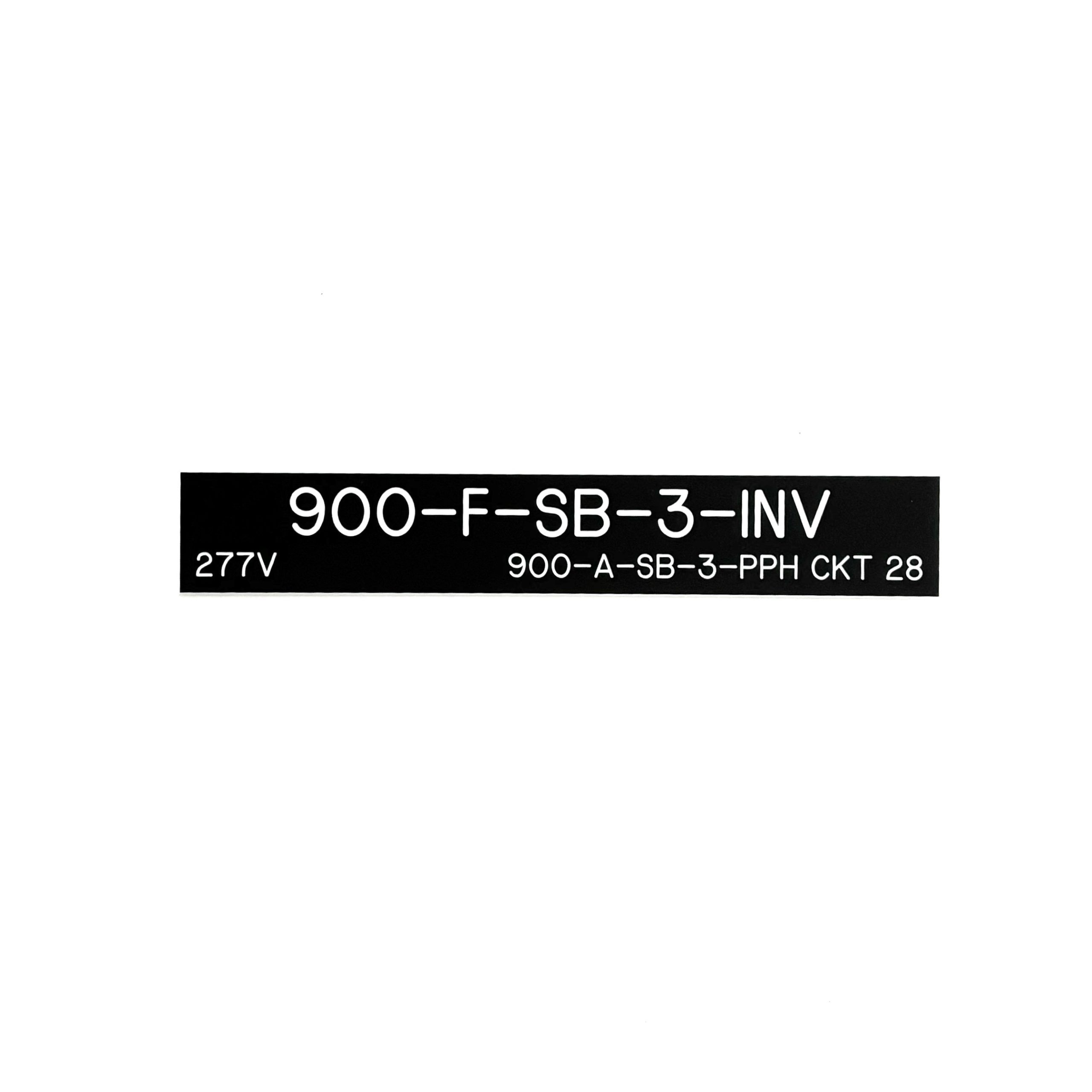 Engraved phenolic inverter circuit identification label with voltage and panel feed source, white on black