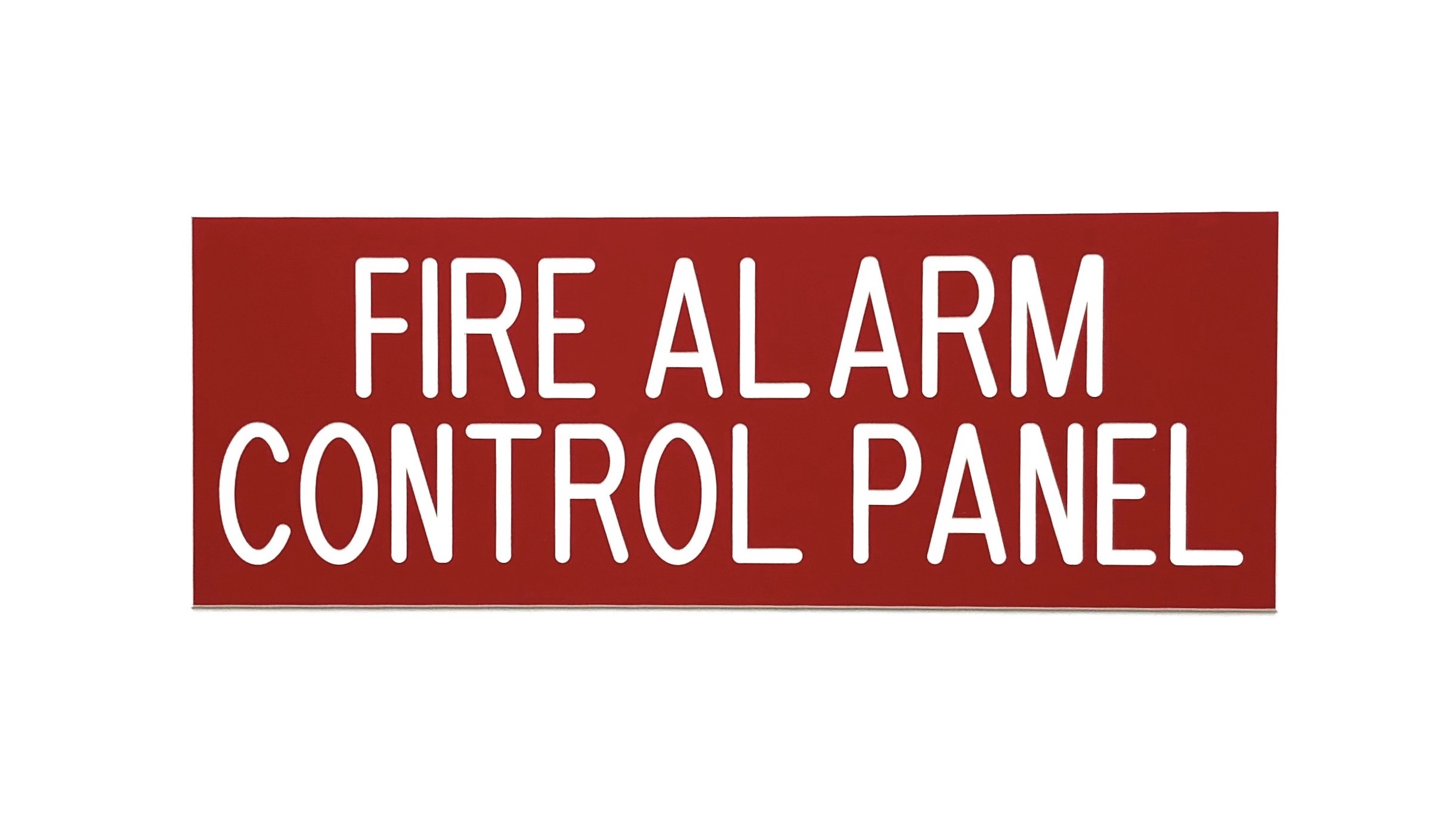 Fire alarm control panel — custom engraved red phenolic label for fire safety compliance